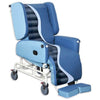 Image of Alternative Pressure Relief Chair with 10cm Air Cells side view showing blue padded seat, backrest and leg support