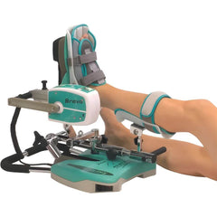 Ankle CPM Rehabilitation Machine with Adjustable Motion and Remote Control in use on leg and foot
