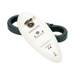 Automatic Hands Free Can Opener with Push Button Operation underside view showing cutting wheel and instructions