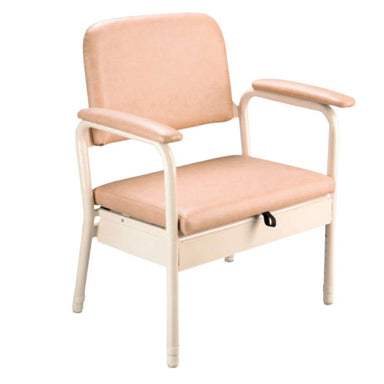 Bariatric Bedside Commode with Padded Seat and Adjustable Height featuring cushioned seat, armrests, and sturdy frame