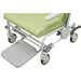 Bariatric Clinical Recliner Chair with Castors 250kg Capacity close-up of seat and foot platform, green padding, wheeled base