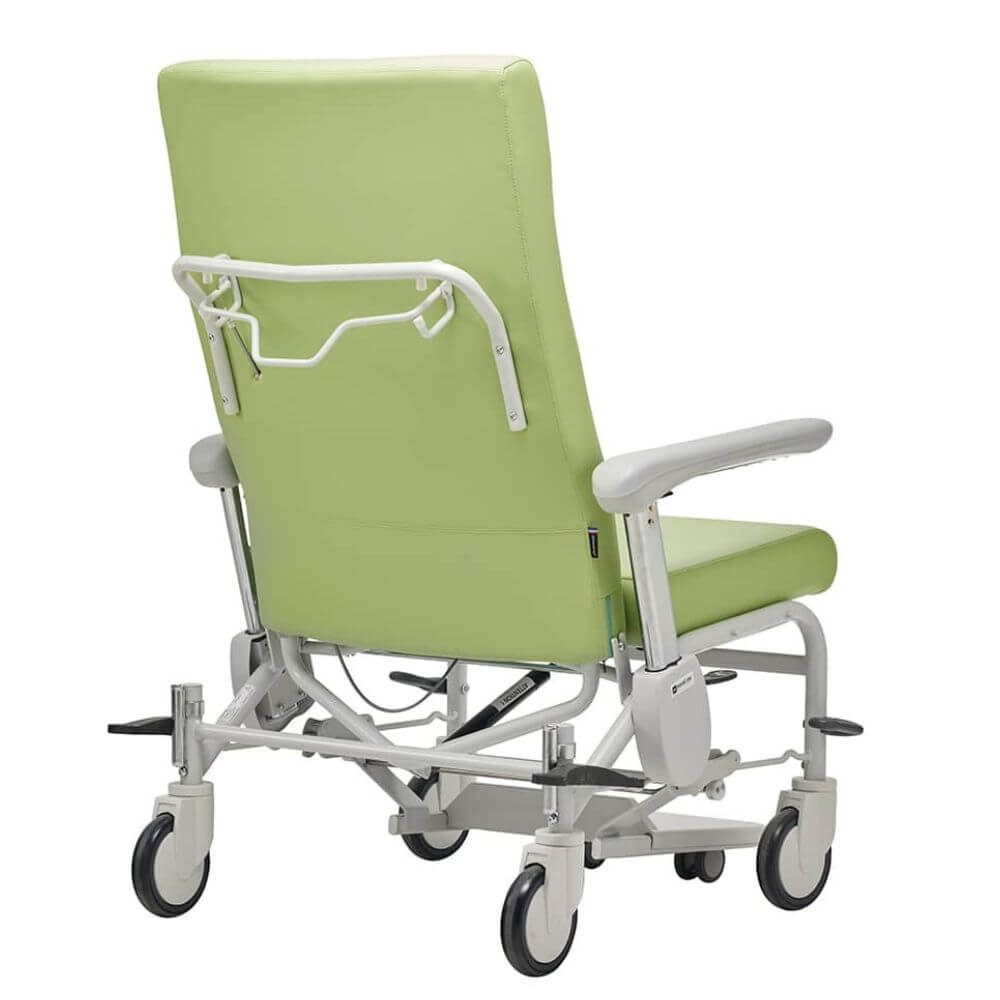 Bariatric Clinical Recliner Chair with Castors 250kg Capacity rear view, high backrest, support frame, lockable medical castors