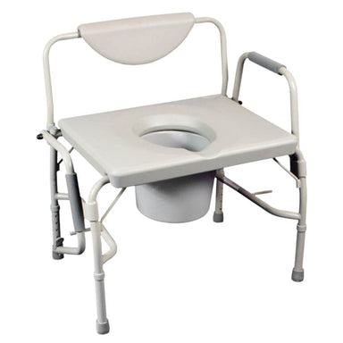 Bariatric Drop Arm Commode and Over Toilet Aid with white frame, drop arms, removable commode bucket