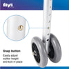Image of Bariatric Folding Walker with Wheels 317kg Heavy Duty Support close up snap button height adjustment and dual front wheels