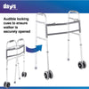 Image of Bariatric Folding Walker with Wheels 317kg Heavy Duty Support folding action illustration with audible locking cues for safety