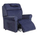 Bariatric Lift and Recline Chair with Dual Motor Stand Assist shown in blue upholstery, front angled view