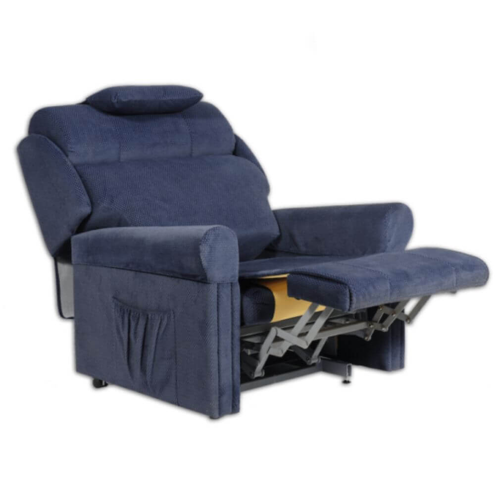 Bariatric Lift and Recline Chair with Dual Motor Stand Assist side view highlighting padded armrests and backrest
