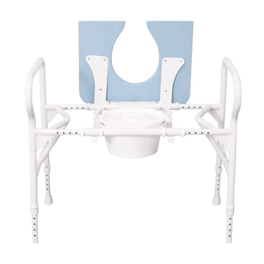 Bariatric Over Toilet Aid with Adjustable Width and Padded Seat rear view showing adjustable width frame and armrests