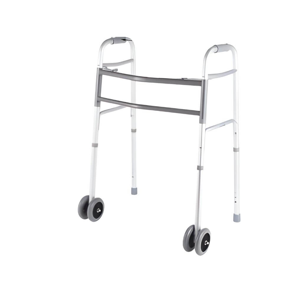 Bariatric Walker with Wheels, Foldable Aluminum Frame front view showing wide stance and dual wheels