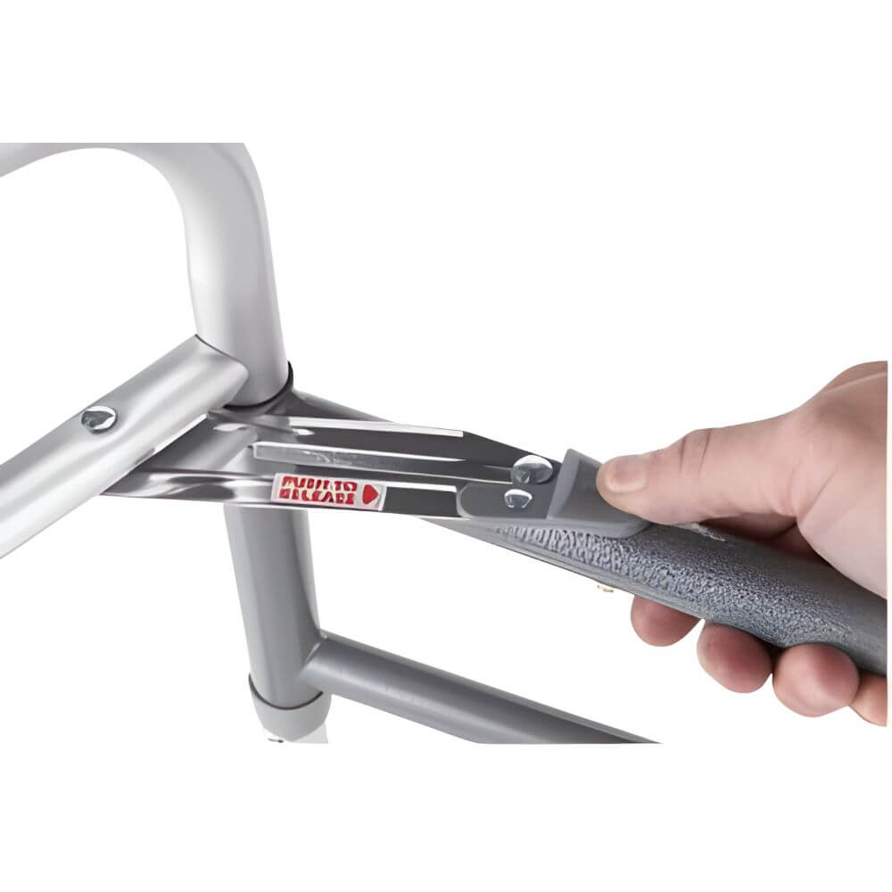 Bariatric Walker with Wheels, Foldable Aluminum Frame handle grip detail with brake lever for bariatric users