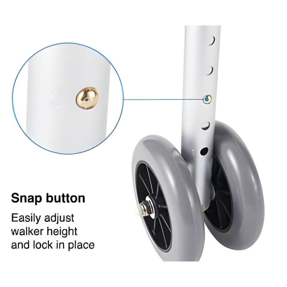 Bariatric Walker with Wheels, Foldable Aluminum Frame wheel detail showing large front wheels and rubber tires