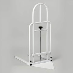 Bed Assist Rail with Floor Support Frame freestanding white metal bed rail with adjustable height support