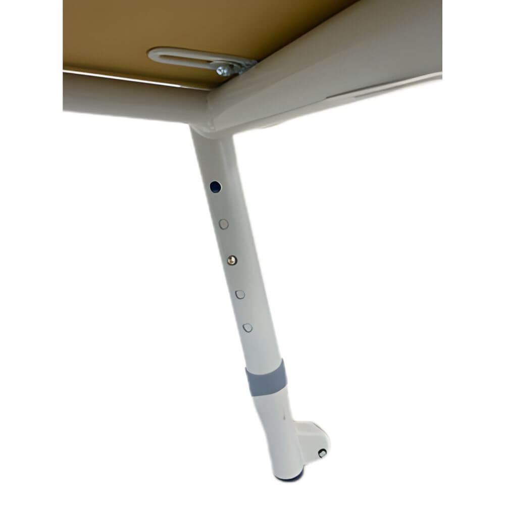 Beige High Back Day Chair with Adjustable Seat Height and Depth close-up of adjustable leg and frame detail