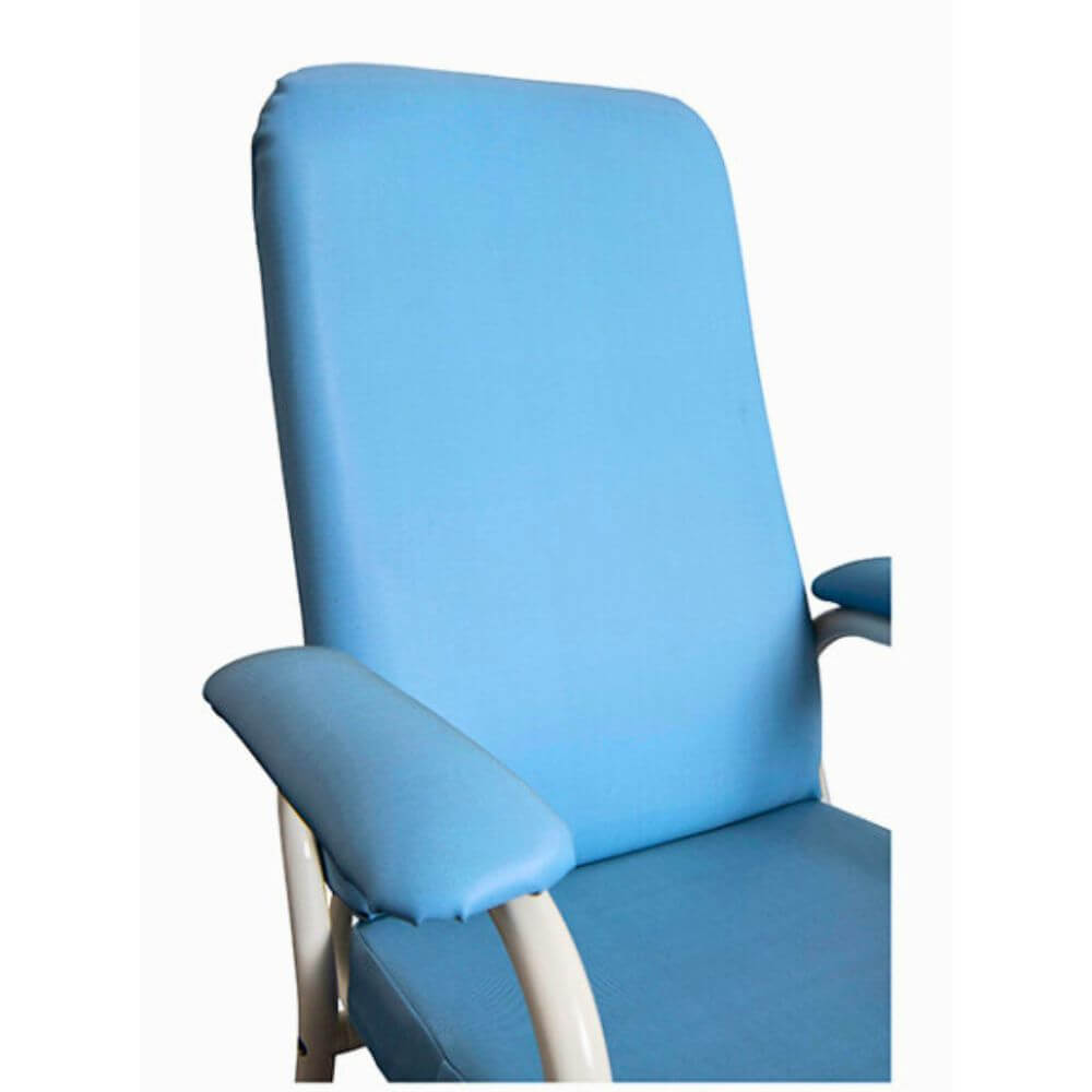 Blue High Back Day Chair with Adjustable Seat Height and Depth close-up showing high padded backrest and arm support