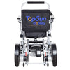 Image of Bruno Heavy Duty All Terrain Electric Wheelchair rear view with dual motors and storage pocket