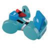 Image of Child Prone Mobility Scooter with Positioning Supports Jettmobile blue prone mobility device with trunk supports straps and large side wheels