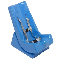 Child Prone Mobility Scooter with Positioning Supports Jettmobile child lying prone on blue mobility scooter with padded supports and wheels