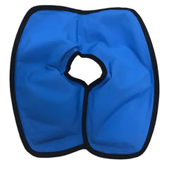 Cold Compression Knee Wrap Reusable Knee Ice Pack blue contoured insert with center opening for knee joint
