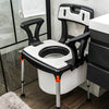 Image of Commode Chair with Backrest Armrests and Non Slip Feet 150kg Capacity bedside commode chair with bucket installed beside bathroom vanity