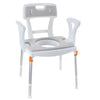 Image of Commode Chair with Backrest Armrests and Non Slip Feet 150kg Capacity white adjustable height toilet chair with padded seat opening