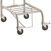 Image of Double Linen Skip with Foot Operated Lids and Castors lower frame detail with stainless steel base and locking swivel castors
