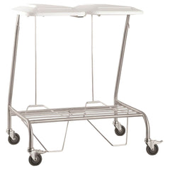 Double Linen Skip with Foot Operated Lids and Castors stainless steel frame with twin white lids and four swivel castor wheels