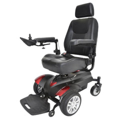 Drive Titan Transportable Front Wheel Drive Powerchair three quarter view with padded seat armrests and footplate