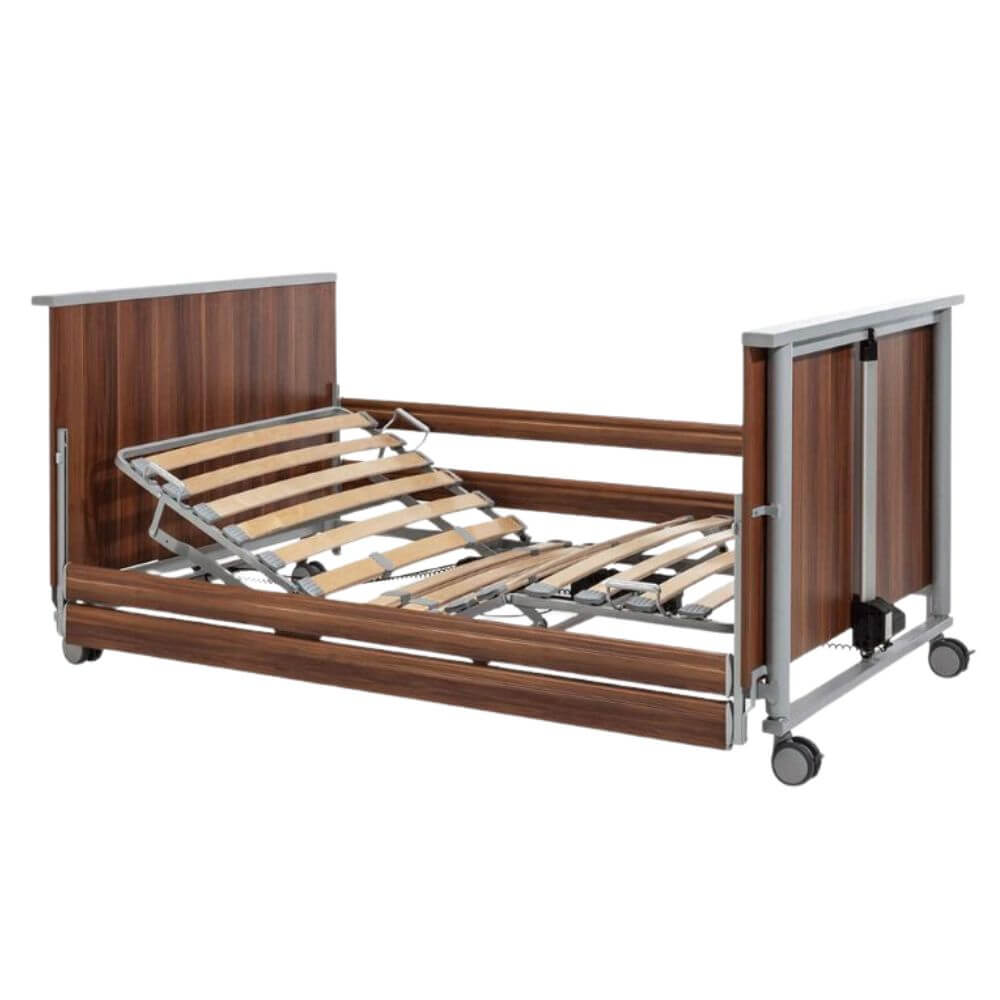 Electric Bariatric Hi-Low Bed with Side Rails and Hand Control adjustable wooden bed frame with slatted base and wheels