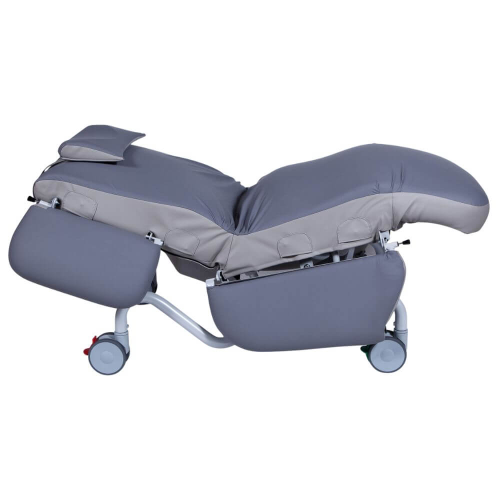 Electric Day Chair with Air Pressure Seating extended leg support in near-flat recline position