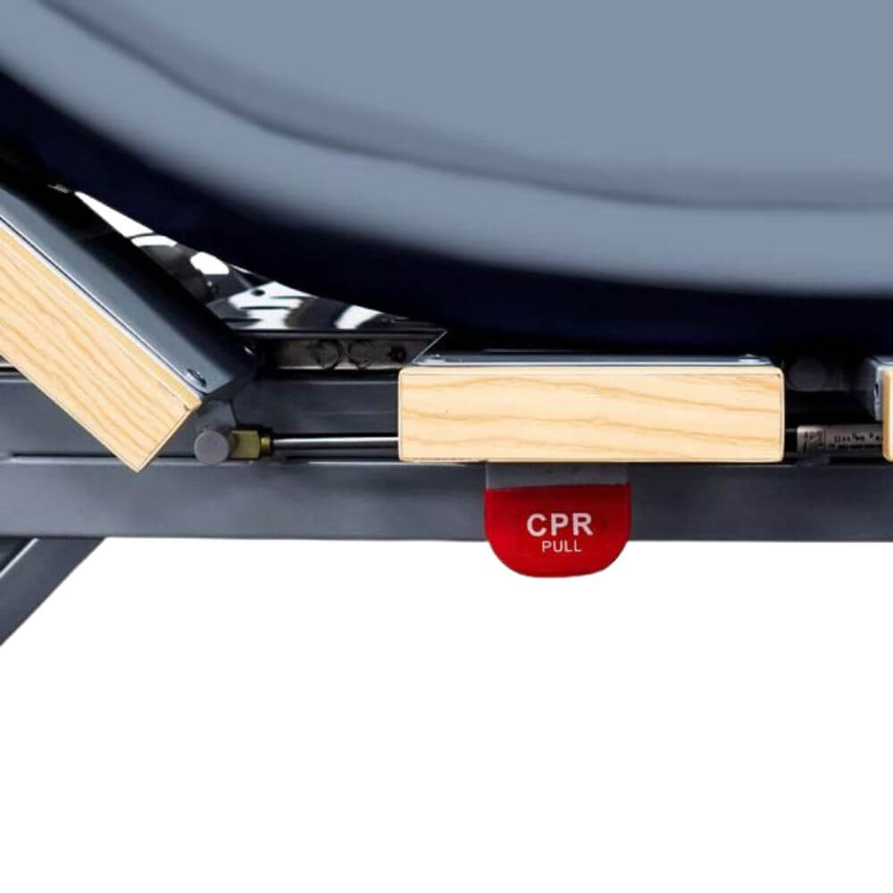 Electric Floorline Aged Care Bed with High Low Adjustment close up of electric motor and frame mechanism