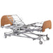 Electric High Low Adjustable Care Bed with Backrest and Kneebend featuring metal frame, wooden ends and castor wheels