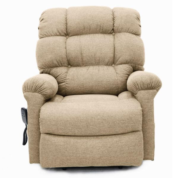 Electric Lift Recliner for Comfort Fabric Brown Front View