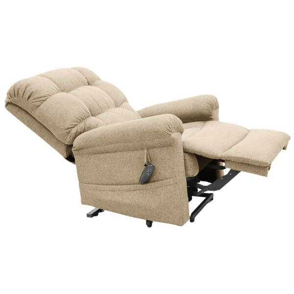 Electric Lift Recliner for Comfort Fabric Brown Semi Extended Side View
