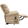 Image of Electric Lift Recliner for Comfort Fabric Brown Side View with Leg Extended