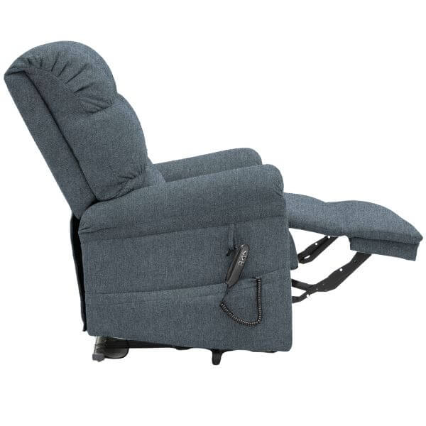 Electric Lift Recliner for Comfort Fabric Graphite Side View with Leg Extended