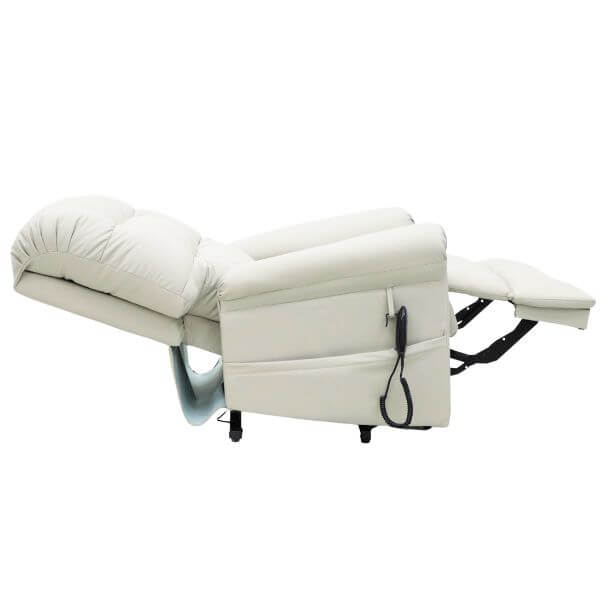 Electric Lift Recliner for Comfort Leather Light Grey Fully Extended
