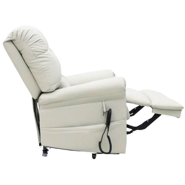 Electric Lift Recliner for Comfort Leather Light Grey Side View Led Extended