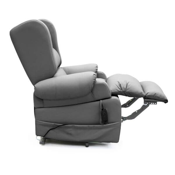 Electric Lift Recliner for Everyday Relaxation Leather Dark Grey Leg Extended