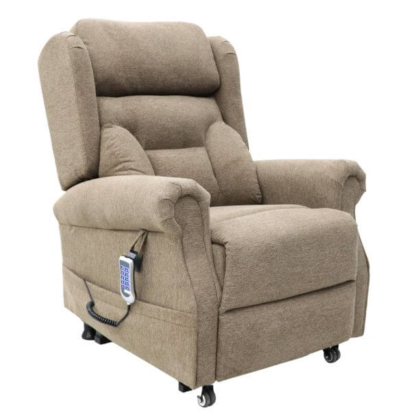 Electric Lift Recliner for Therapy Fabric Brown North East View