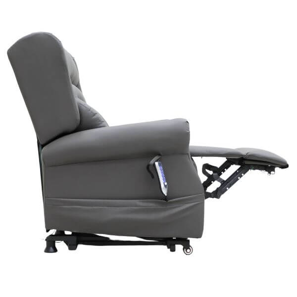 Electric Lift Recliner for Therapy Leather Grey Leg Extended