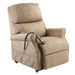 Electric Rise and Recline Lift Chair Single Motor Handset in hazelnut fabric upright position with padded armrests
