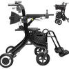 Image of Electric Rollator Walker With Seat And Foldable Frame side view with padded seat and footrest