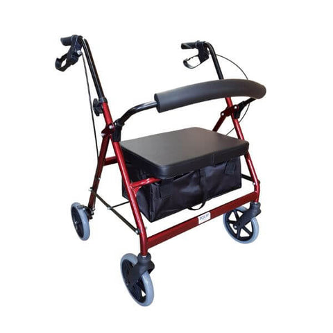 Extra Wide Heavy-Duty Rollator with 8-Inch Wheels Red