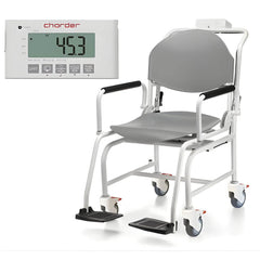 Folding Medical Chair Scale 250kg clinical weighing chair showing digital display, armrests, and foot supports