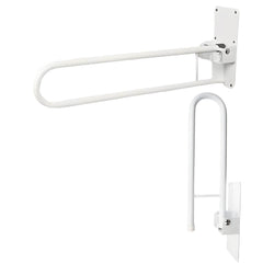 Folding Wall Support Rail with Spring Loaded Mechanism white fold-down support rail shown raised against wall bracket