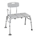 Grey Aluminium Bath Transfer Bench with Backrest and Grab Rail featuring adjustable legs and perforated seat panels