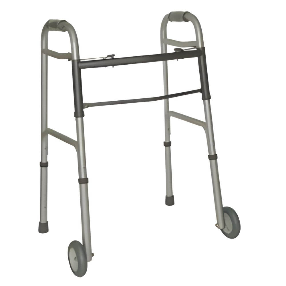 Heavy Duty Folding Walking Frame for Bariatric Use with aluminium frame and front wheels for support