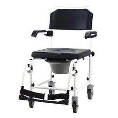 Height Adjustable Attendant Propel Shower Commode Chair with Padded Seat and Swing Away Footrests
