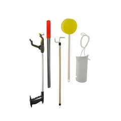 Hip Replacement Recovery Kit with Reacher, Dressing Stick, Sock Aid & Sponge full set of dressing aids displayed upright