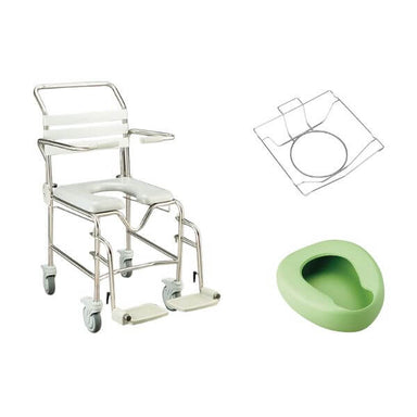 Juvo Shower Commode Swingaway Leg Rest with Pan Carrier and One Pan